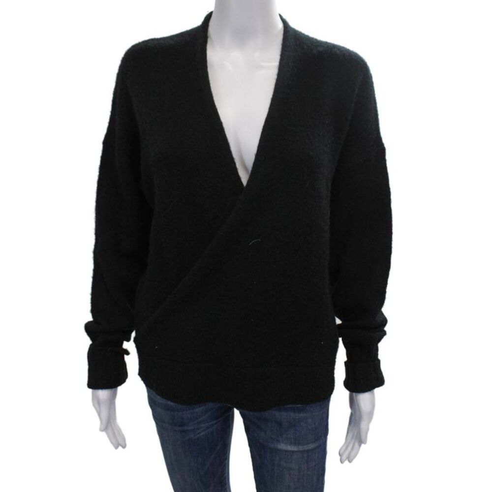 Rocky Barnes Women Wrap Merino Wool V-Neck Black Sweater Size M